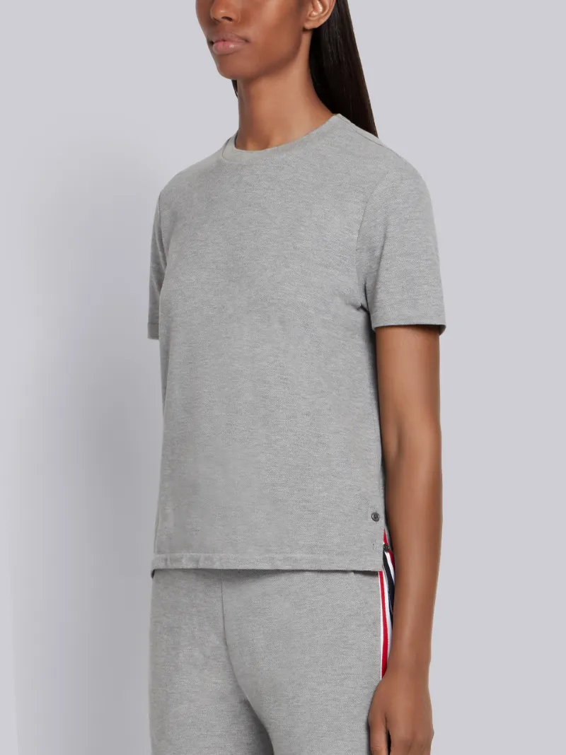 Light Grey Classic Cotton Pique Relaxed Fit Center Back Stripe Short Sleeve Tee