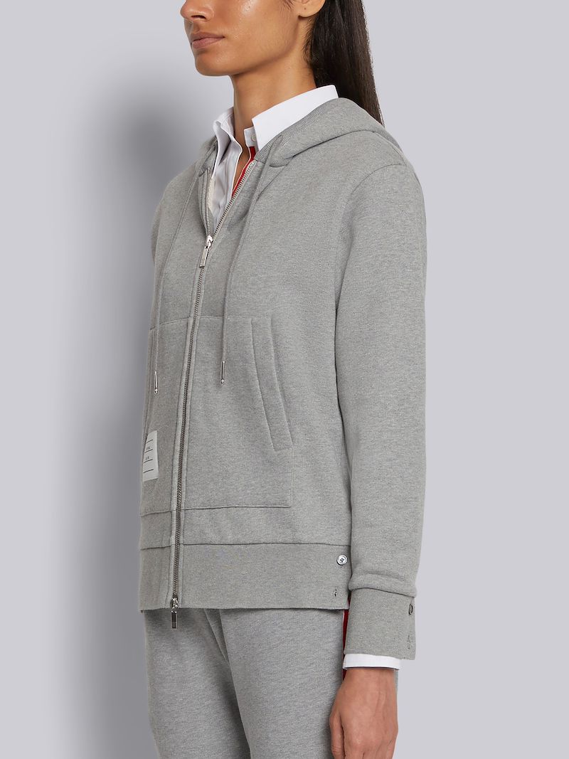 Light Grey Classic Loopback Cotton Center Back Stripe Zip-up Hoodie