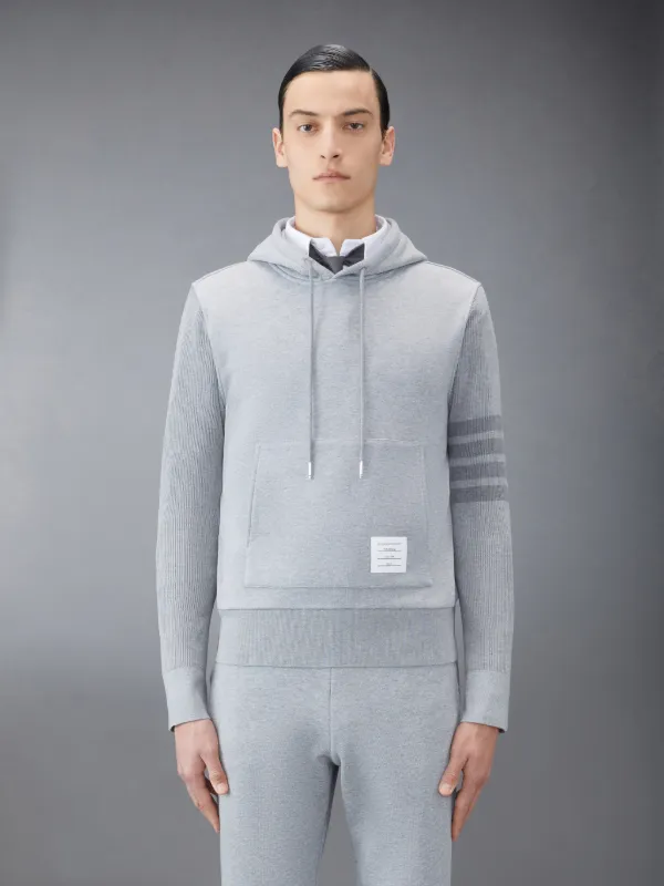 Light Grey Classic Loopback Ribbed Sleeves 4-Bar Pullover Hoodie