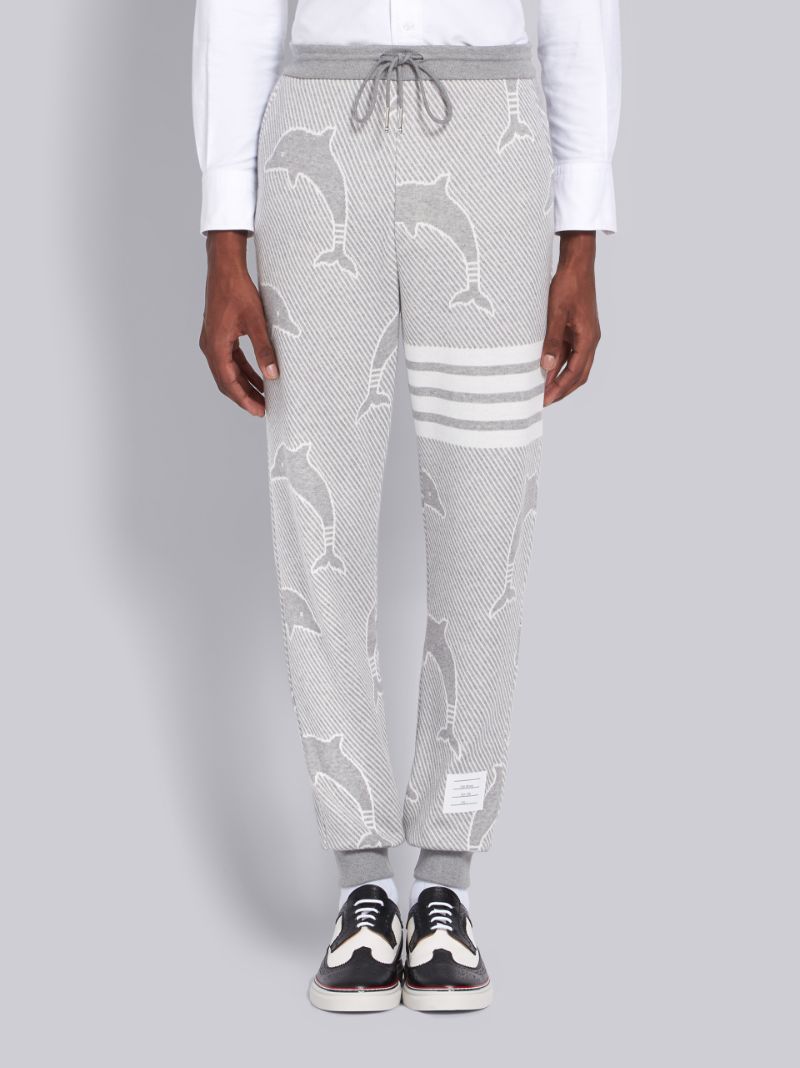 Light Grey Cotton Dolphin Jacquard Icon 4-Bar Sweatpants