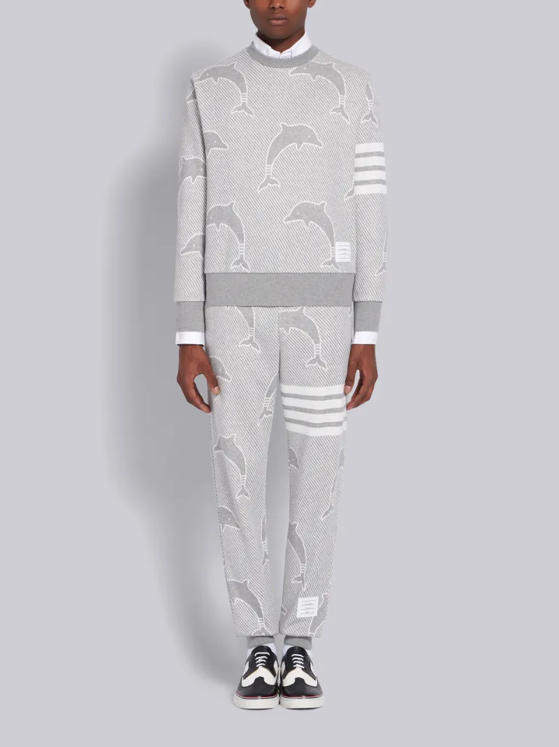 Light Grey Cotton Dolphin Jacquard Icon 4-Bar Sweatpants | Thom Browne