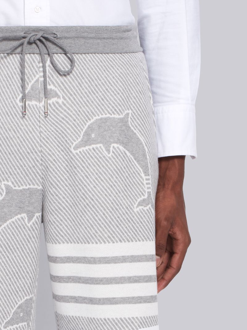 Light Grey Cotton Dolphin Jacquard Icon 4-Bar Sweatshorts