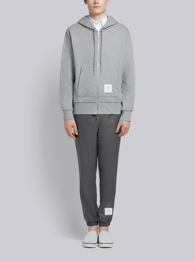 Light Grey Cotton Loopback Center Back Stripe Zip-up Hoodie