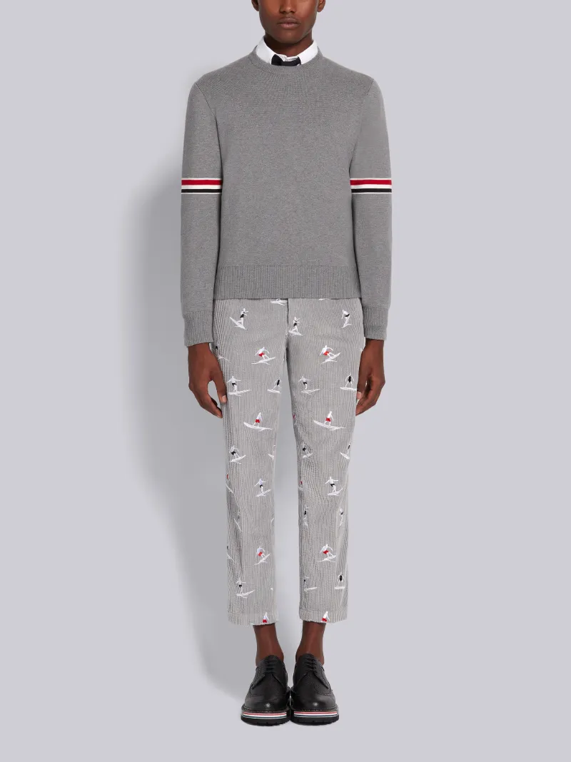 Light Grey Cotton Milano Stitch Stripe Armband Crewneck Pullover
