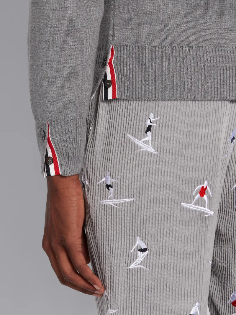 Light Grey Cotton Milano Stitch Stripe Armband Crewneck Pullover