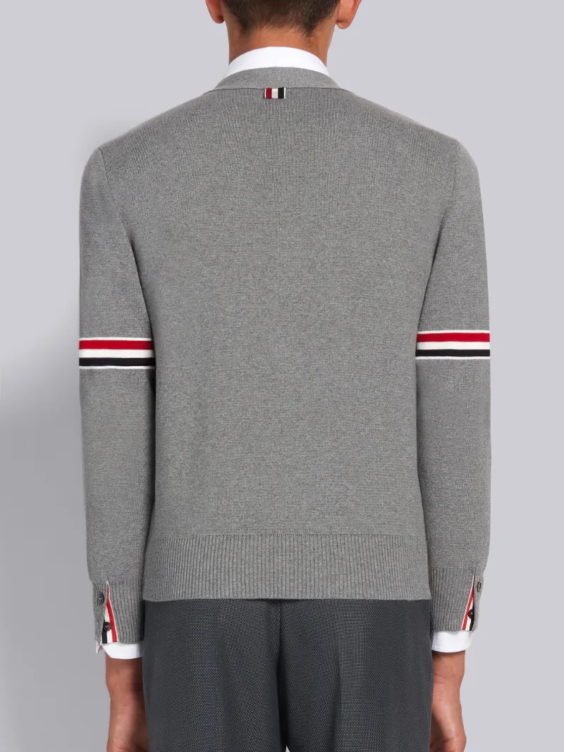 Light Grey Cotton Milano Stitch Stripe Armband V-neck Cardigan