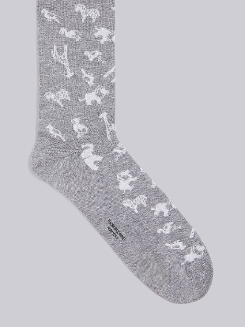 Light Grey Cotton Multi-icon Mid Calf Socks