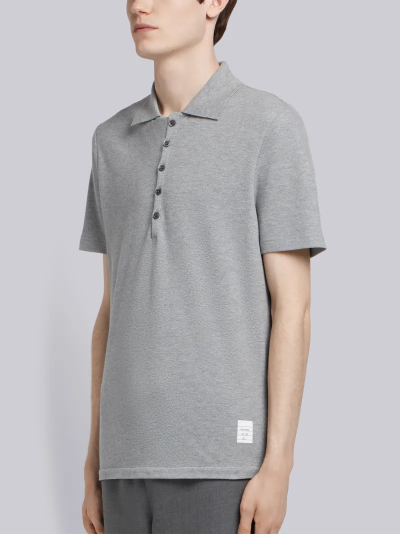 Light Grey Cotton Pique Center Back Stripe Relaxed Fit Polo