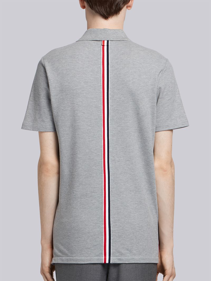 Light Grey Cotton Pique Center Back Stripe Relaxed Fit Polo