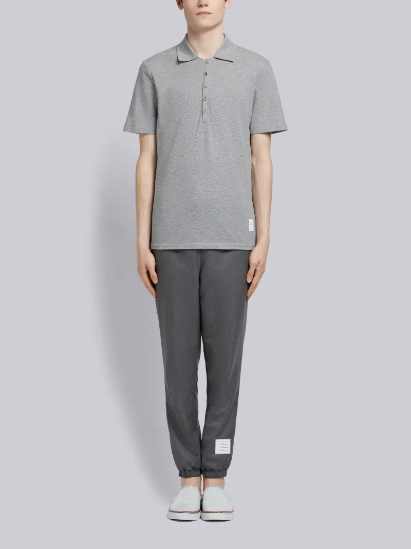 Light Grey Cotton Pique Center Back Stripe Relaxed Fit Polo