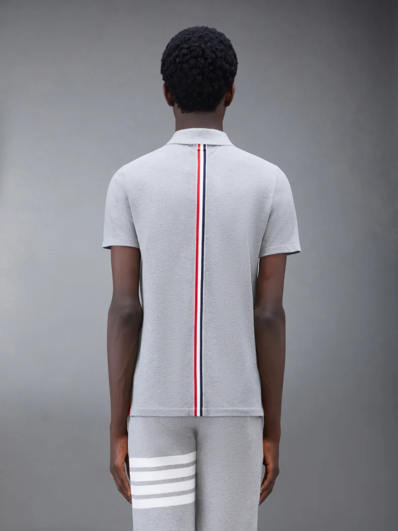 Light Grey Cotton Pique Center Back Stripe Relaxed Fit Polo Light Grey Cotton Pique Center Back Stripe Relaxed Fit Polo