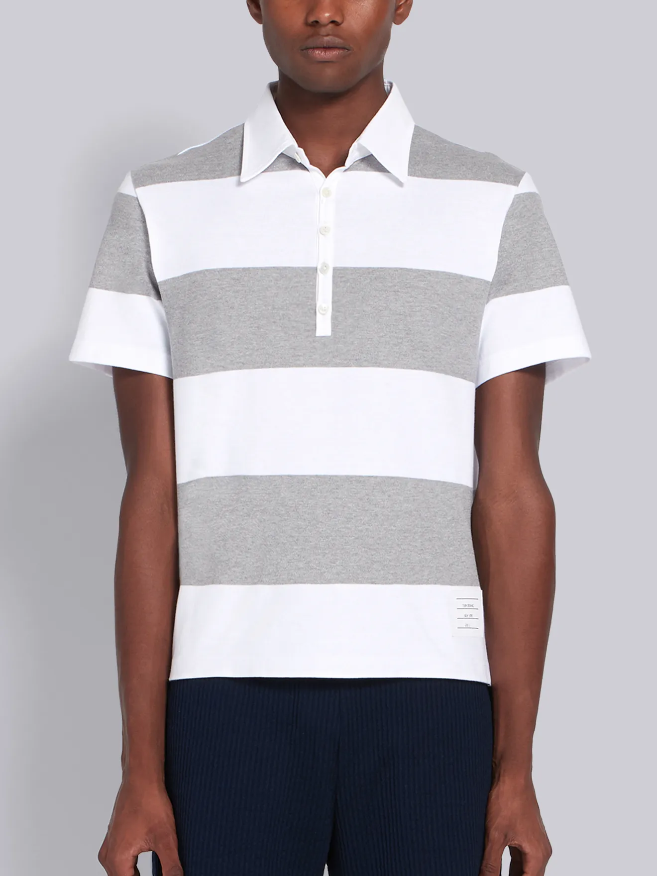 Light Grey Cotton Rugby Stripe Short 