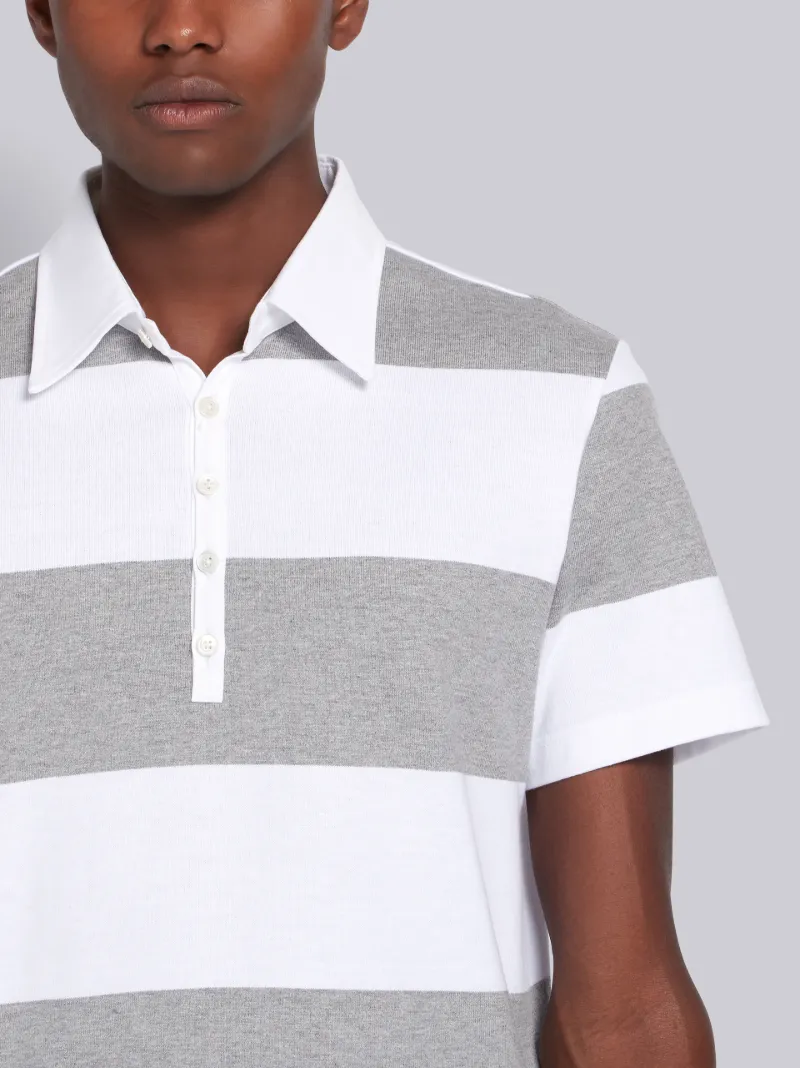 Light Grey Cotton Rugby Stripe Short Sleeve Polo