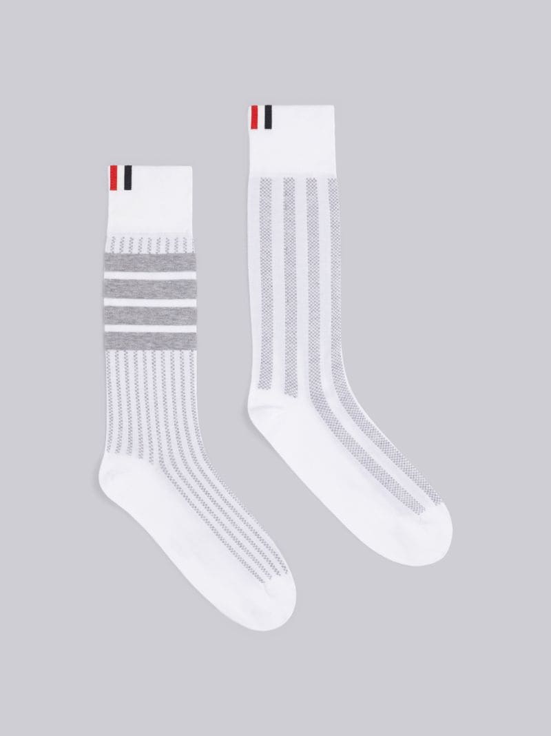 Light Grey Cotton Seersucker Mid-Calf Socks