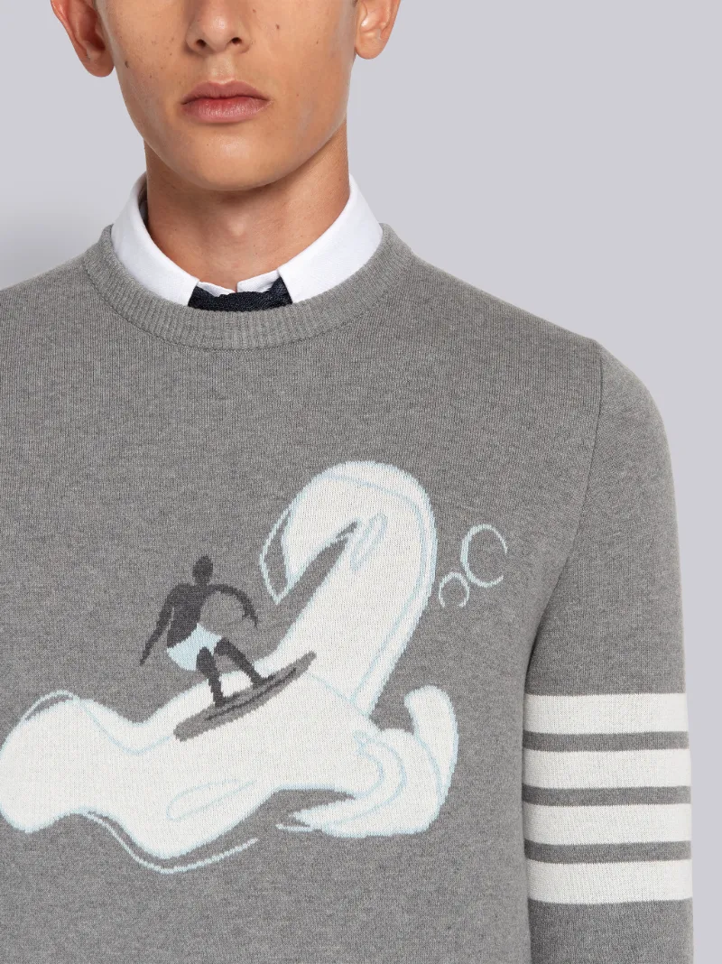 Light Grey Cotton Surfer Icon Jacquard 4-Bar Crewneck Pullover