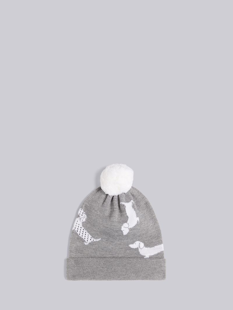 Light Grey Extrafine Merino Wool Hector Icon Half Drop Intarsia Pom Pom Hat