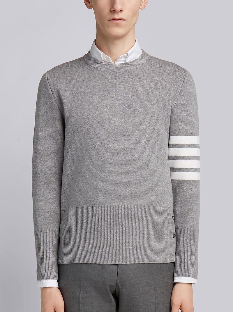 Light Grey Finemerino Wool 4-bar Crew Neck Pullover