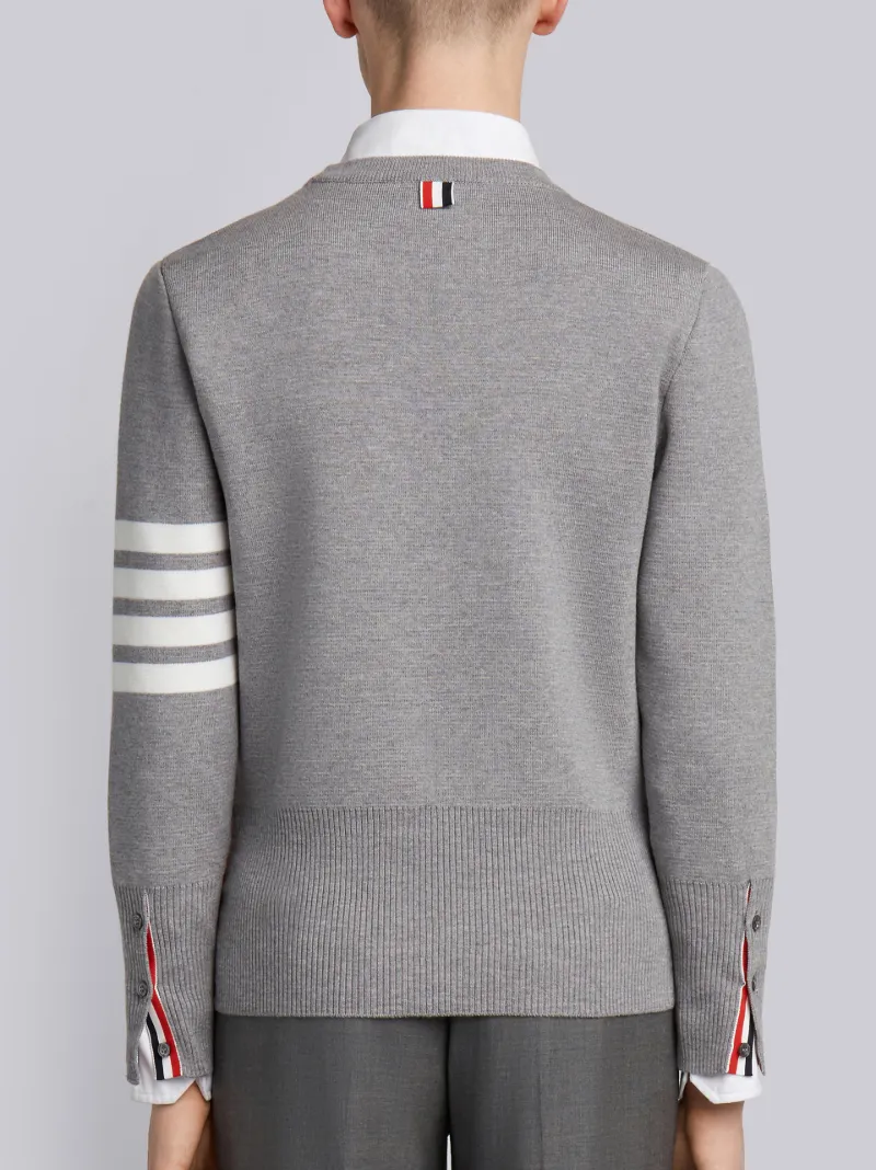 Light Grey Finemerino Wool 4-bar Crew Neck Pullover