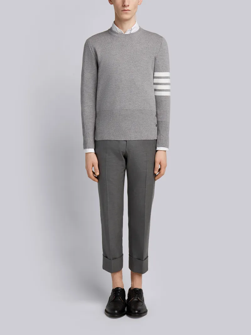 Light Grey Finemerino Wool 4-bar Crew Neck Pullover