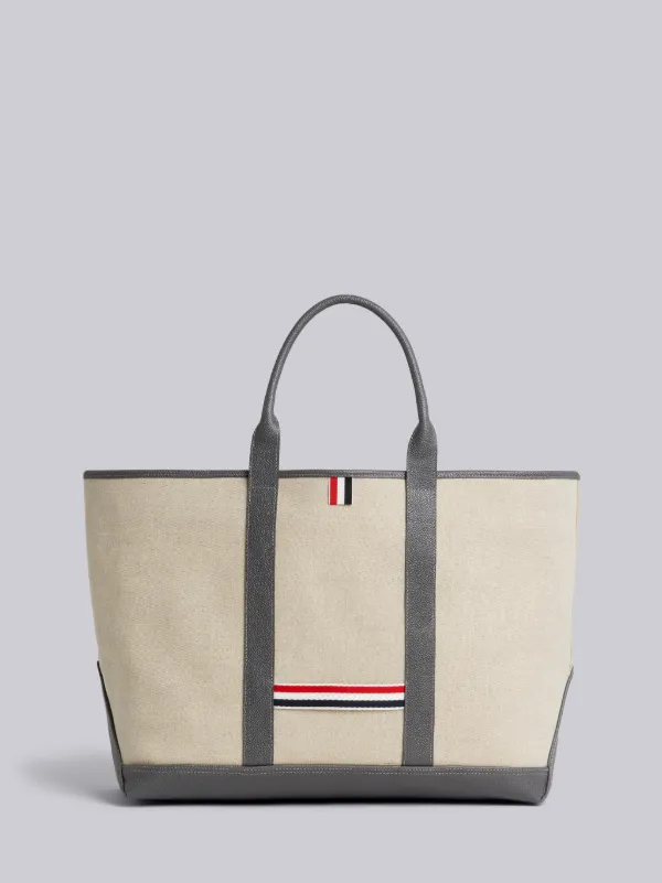 Light Grey Heavy Linen Leather Handle Medium Tool Tote