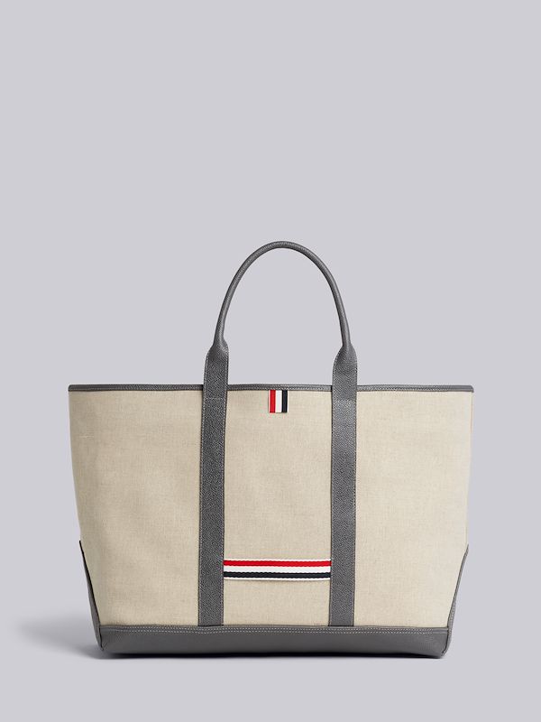 Light Grey Heavy Linen Leather Handle Medium Tool Tote