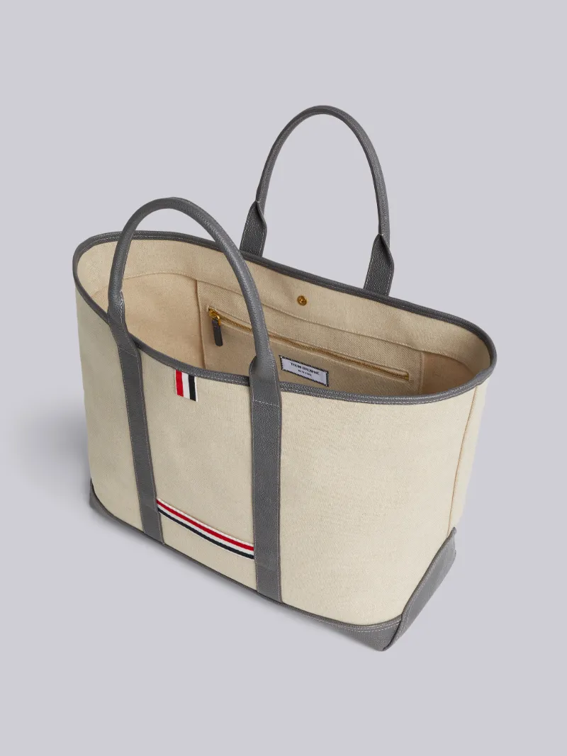 Light Grey Heavy Linen Leather Handle Medium Tool Tote