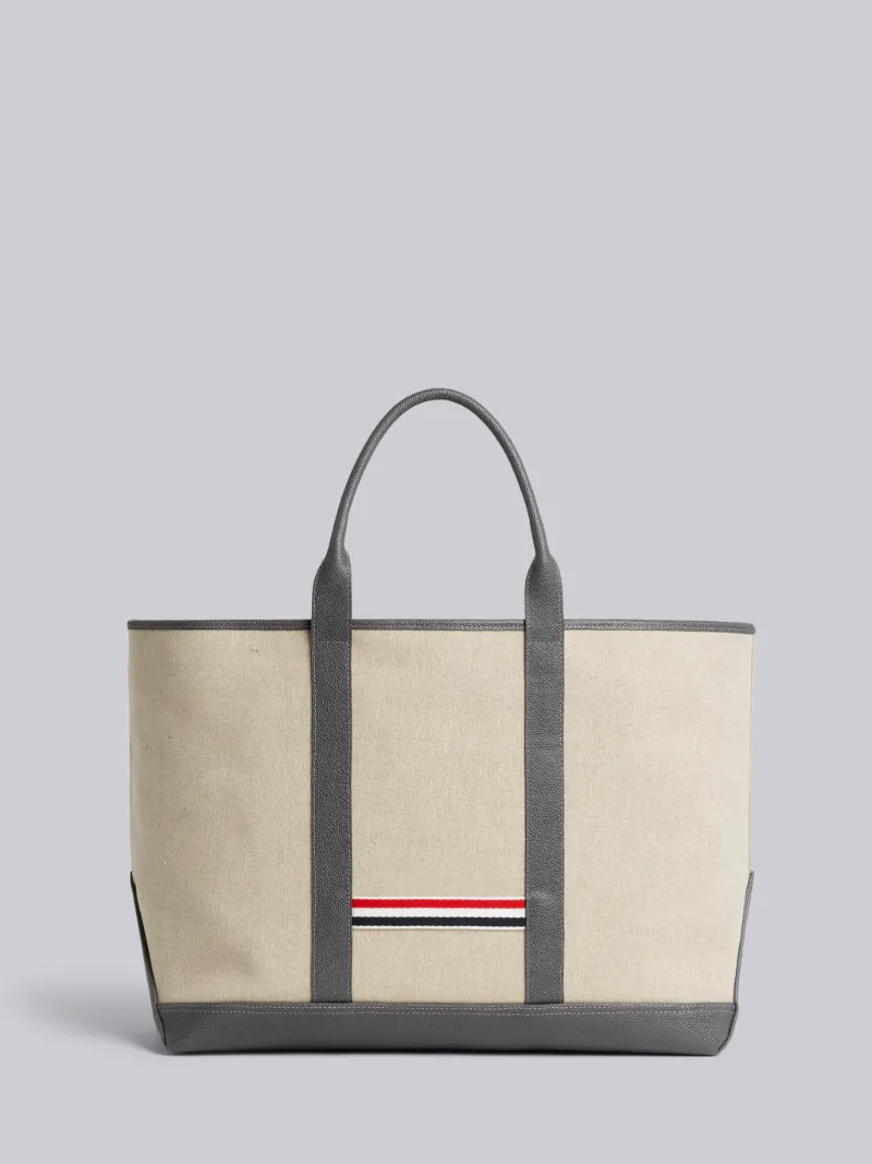 Light Grey Heavy Linen Leather Handle Medium Tool Tote