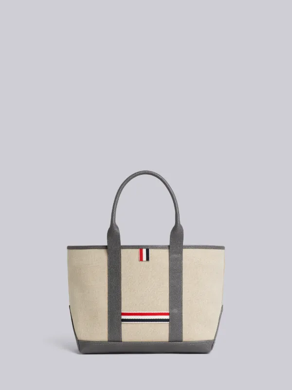 Light Grey Heavy Linen Leather Handle Small Tool Tote