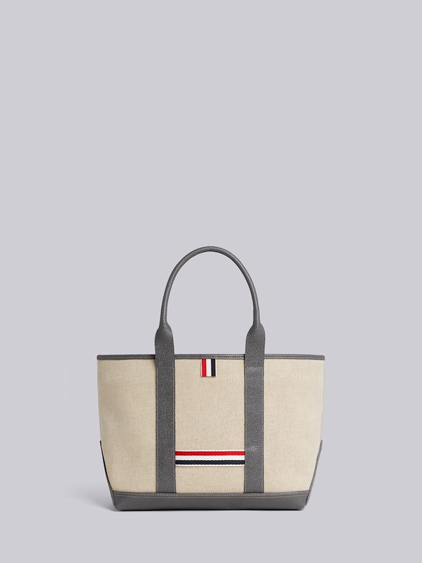 Light Grey Heavy Linen Leather Handle Small Tool Tote