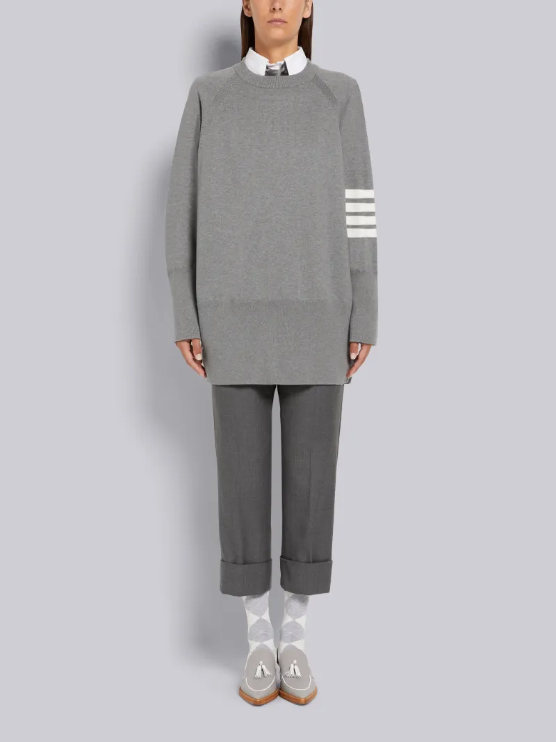 Light Grey Jersey Stitch Cotton 4-Bar Exaggerated Fit Crew Neck Pullover