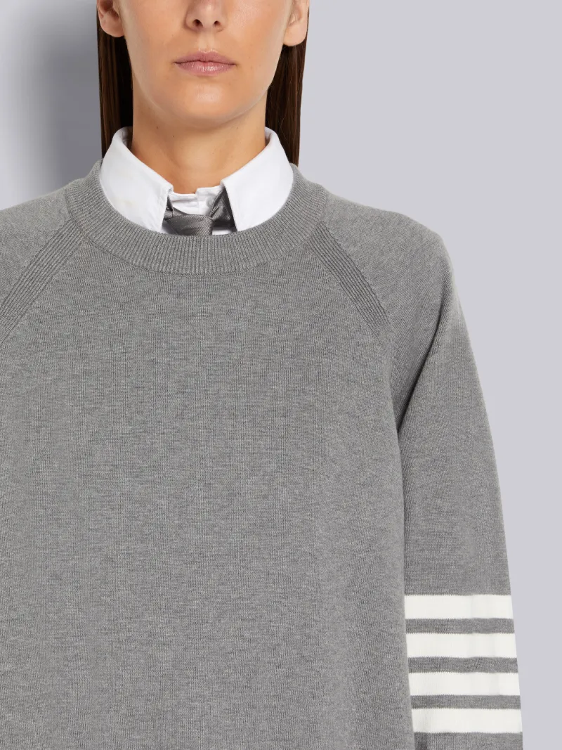 Light Grey Jersey Stitch Cotton 4-Bar Exaggerated Fit Crew Neck Pullover