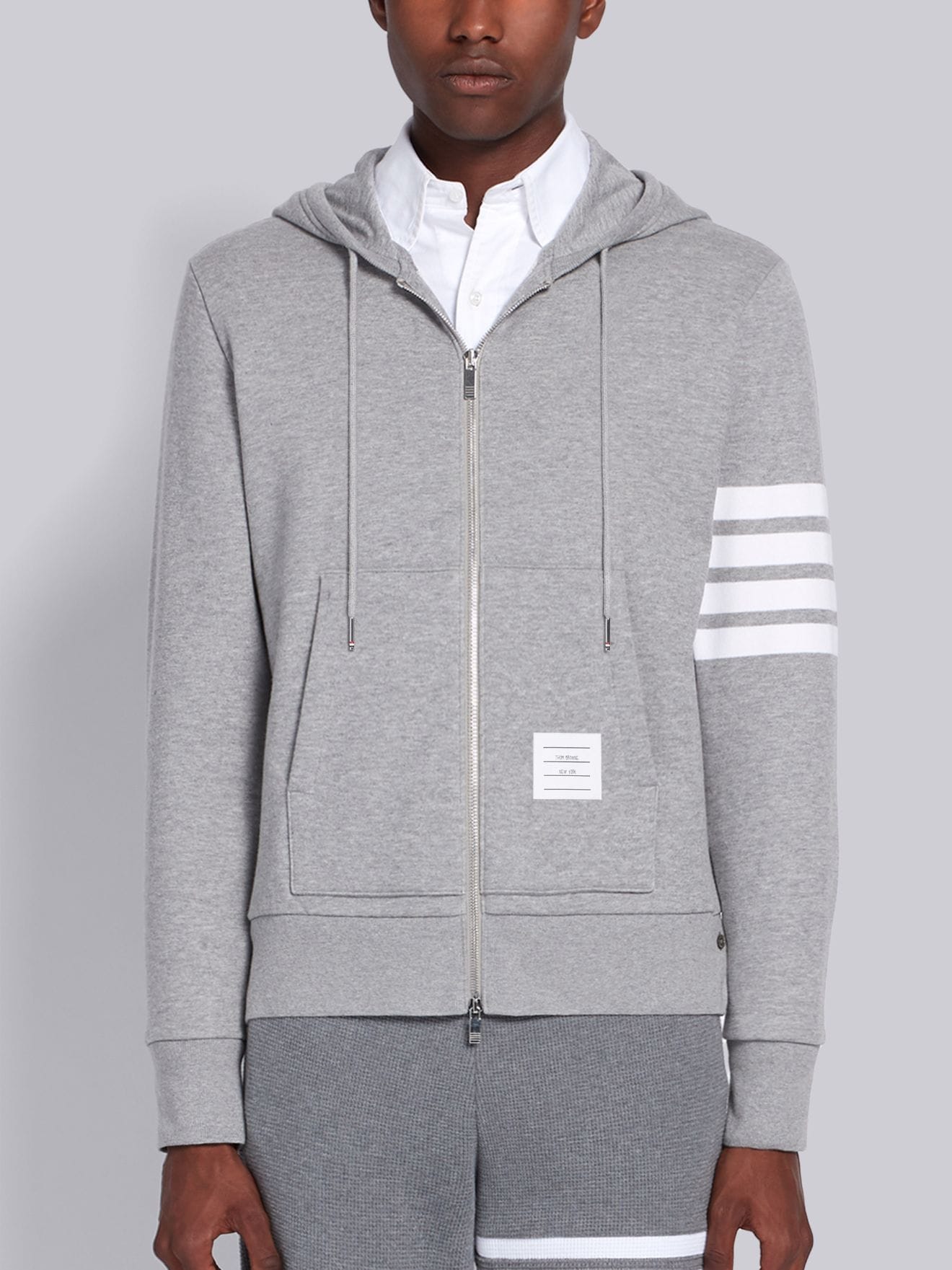Light Grey Loopback Dolphin Embroidered Zip-Up Hoodie | Thom Browne