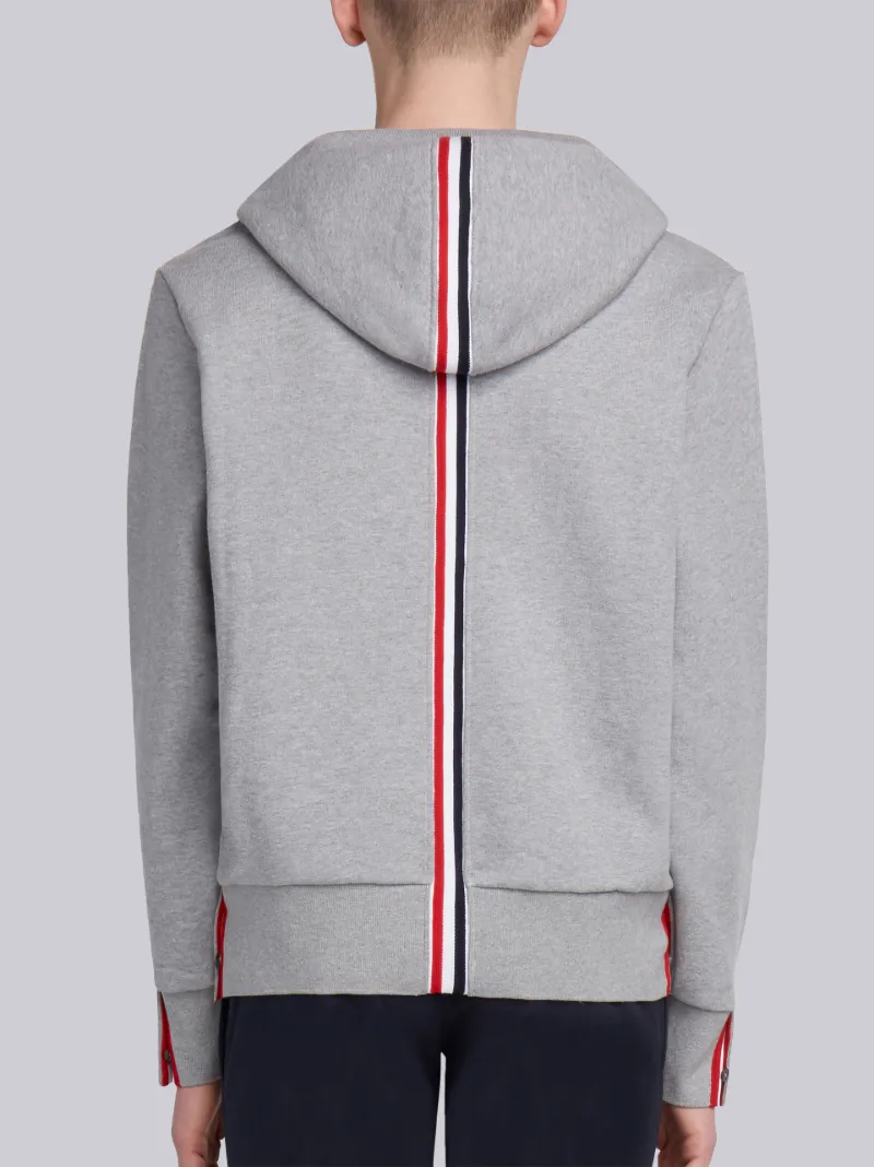 white sweatshirt with red and blue stripe