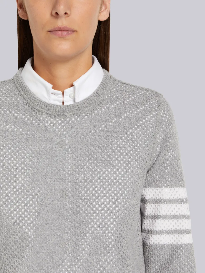 Light Grey Mesh Back Cashmere Mesh Engineered 4-Bar Crew Neck Pullover Sweatshirt