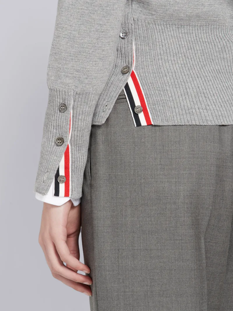 Light Grey Milano Stitch Fine Merino Wool 4-Bar Crew Neck Cardigan