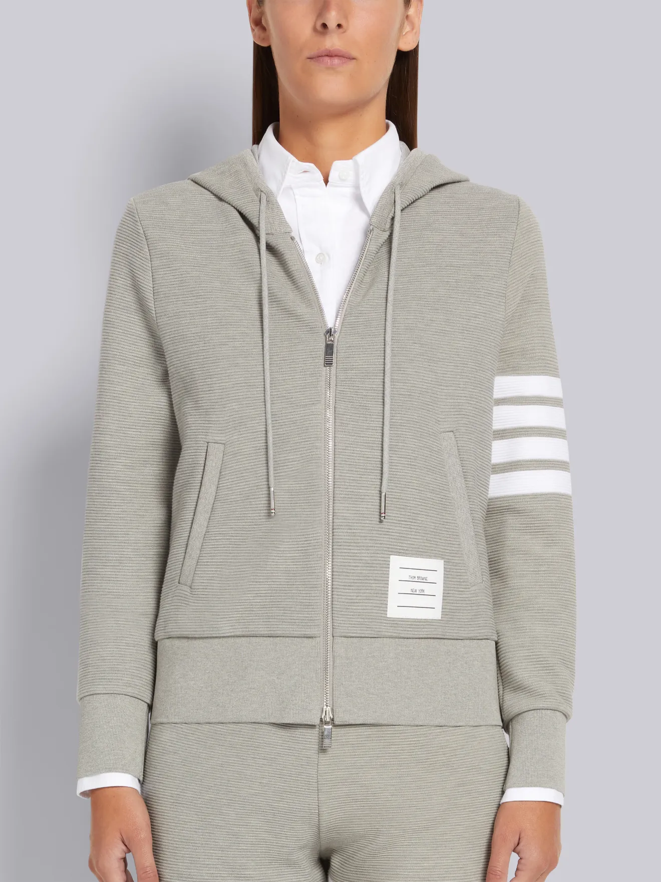 Hooded top with online grosgrain