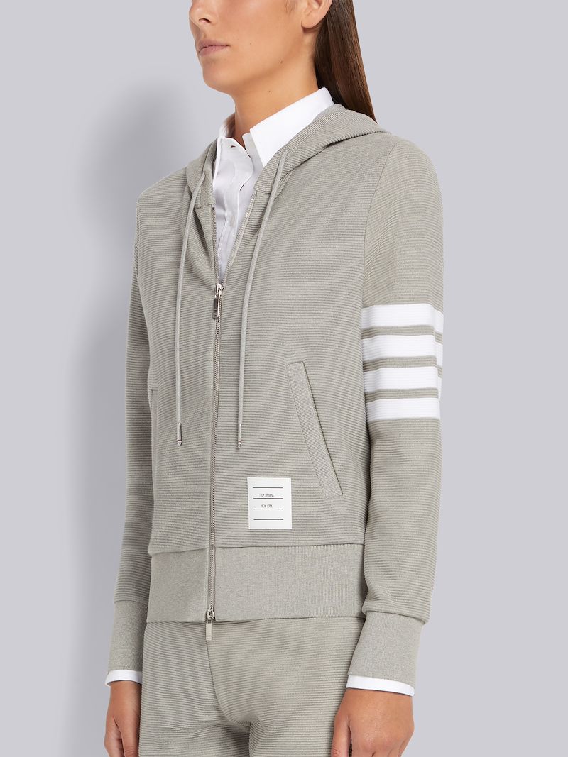 Light Grey Ottoman Rib 4-Bar Zip Hoodie