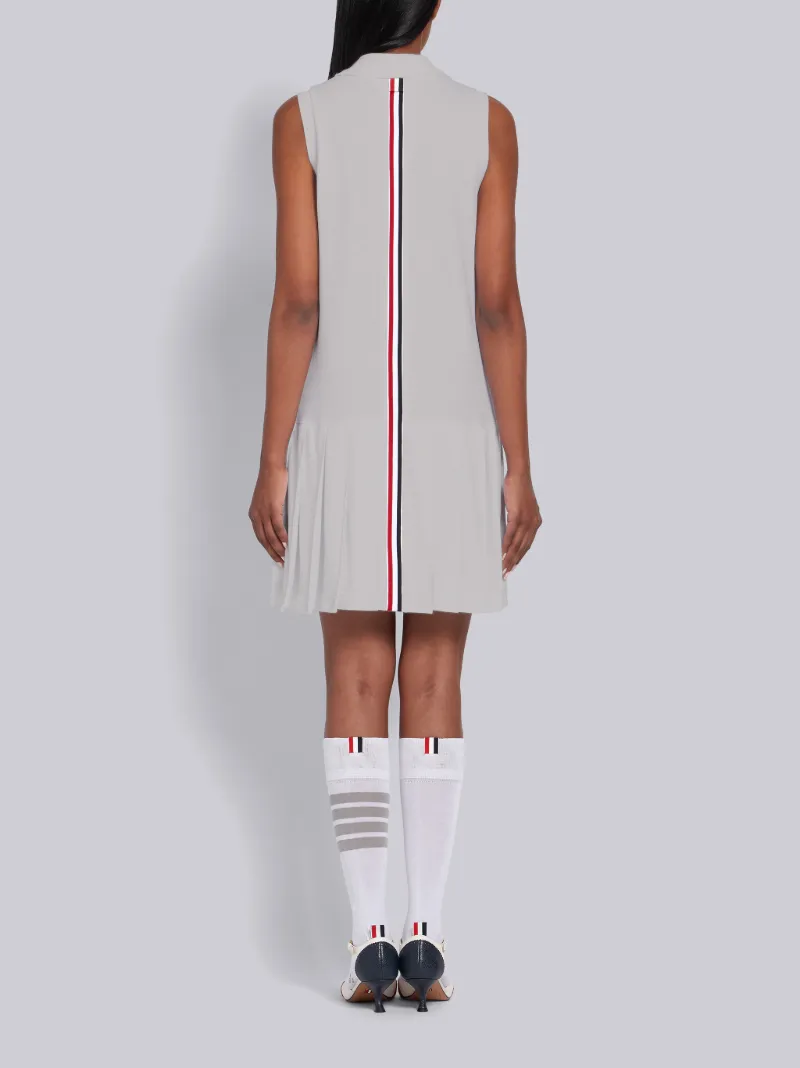 Light Grey Pique Center Back RWB Stripe Sleeveless Pleated Tennis Dress