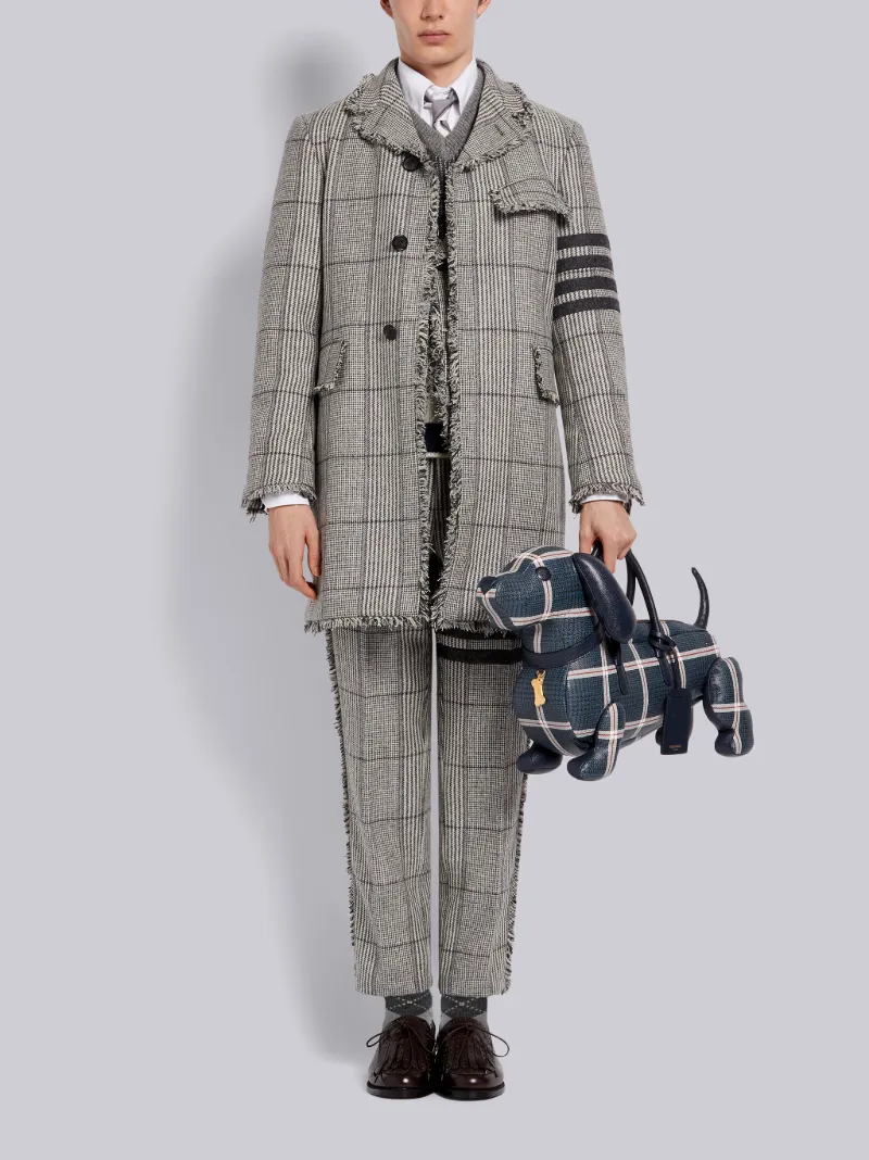 Light Grey Prince of Wales Oversize Check Wool Hunting Tweed Frayed Unconstructed 4-bar Chino Trouser