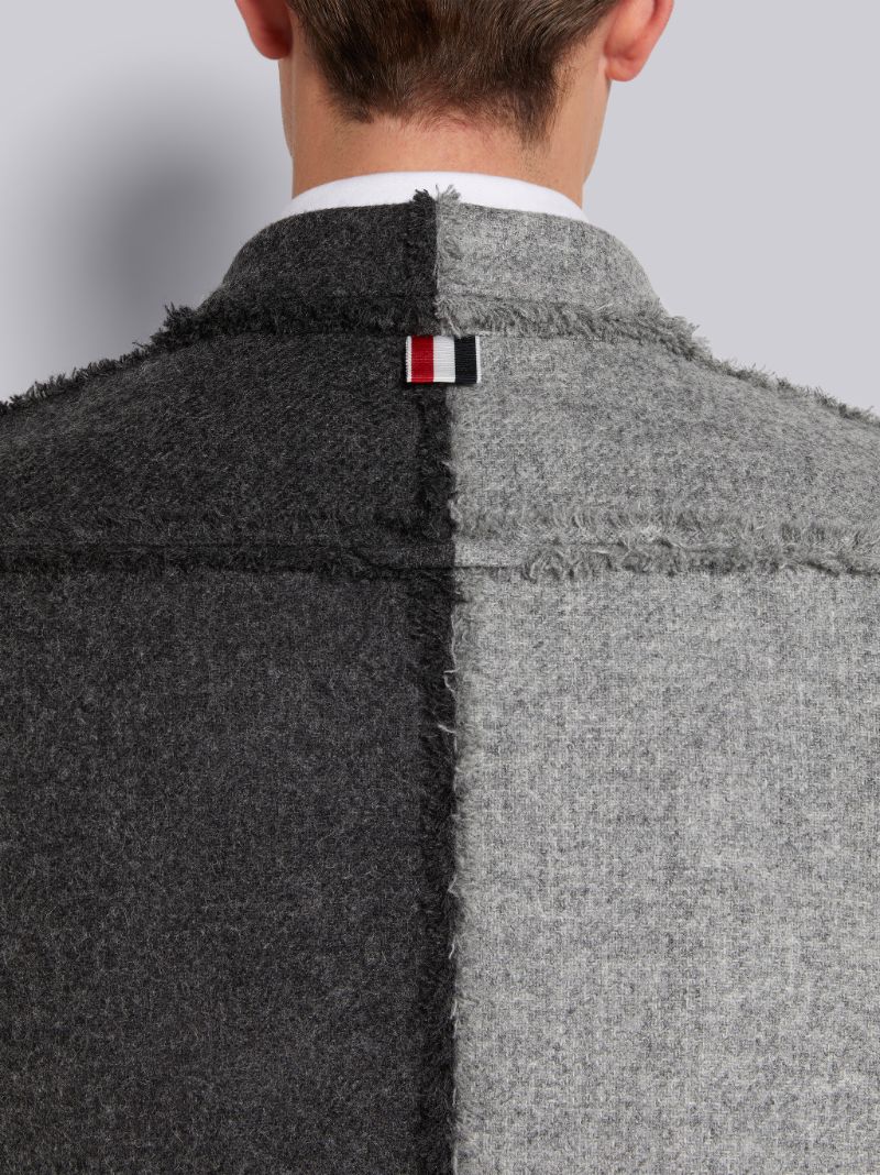 Light Grey Quarter Split Shetland 4-Bar Fray Edge Snap Button Shirt Jacket