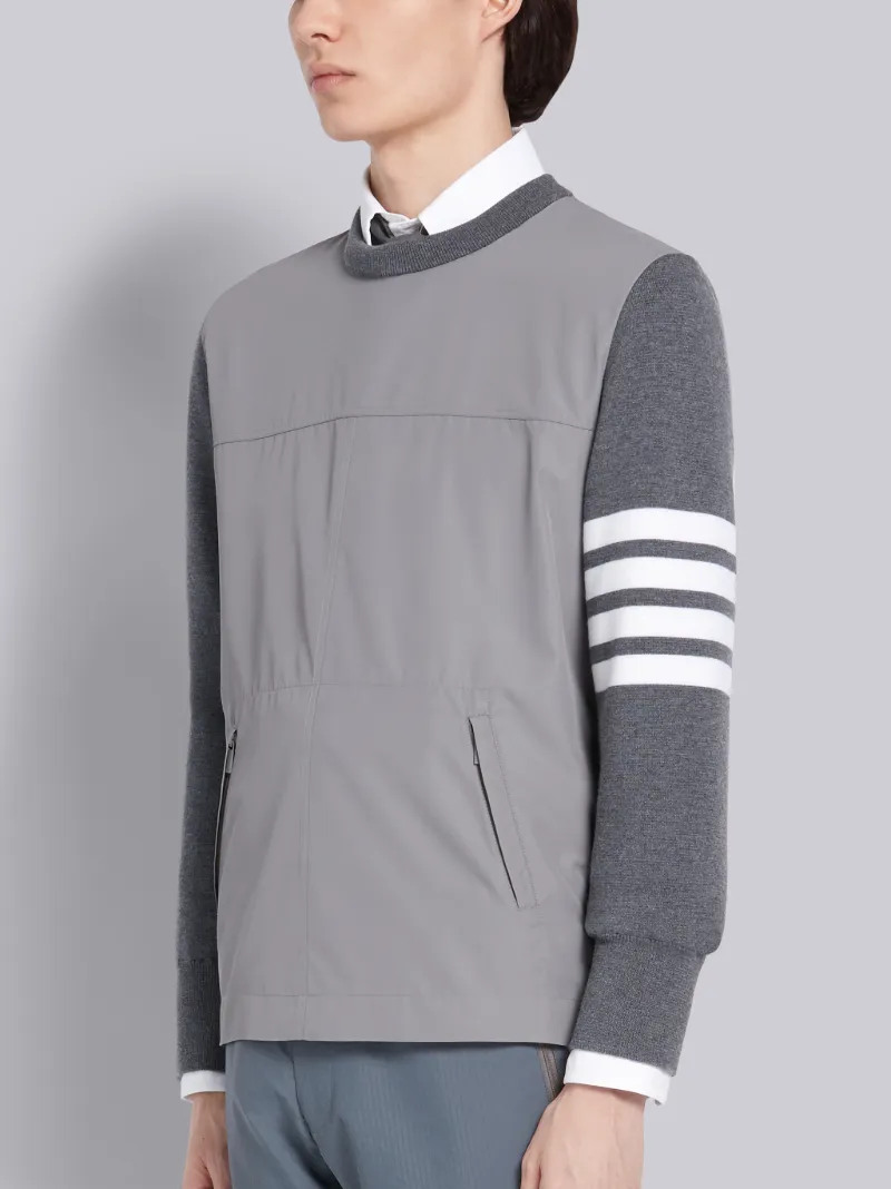 Light Grey Ripstop Fine Merino Milano Stitch 4-Bar Stripe Pullover