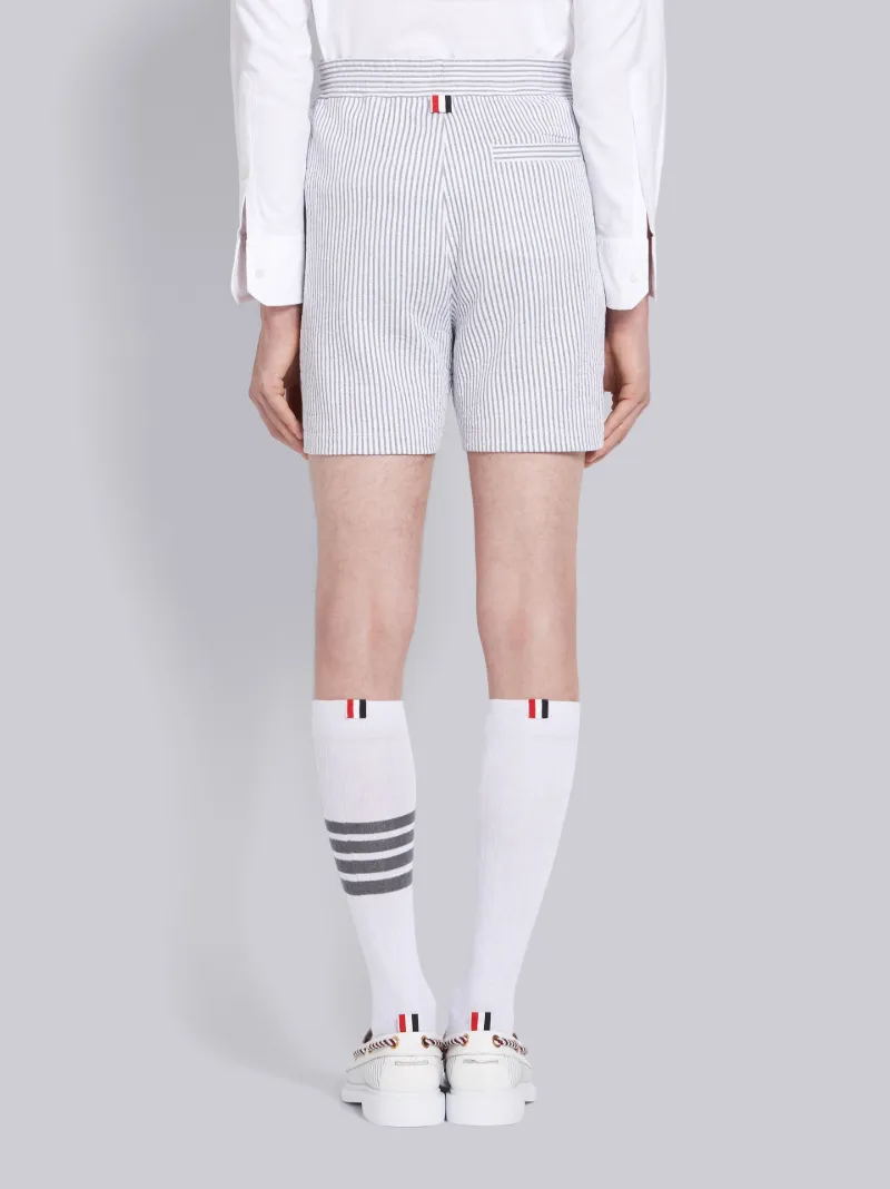 Light Grey Seersucker Stripe Mid-Thigh Shorts