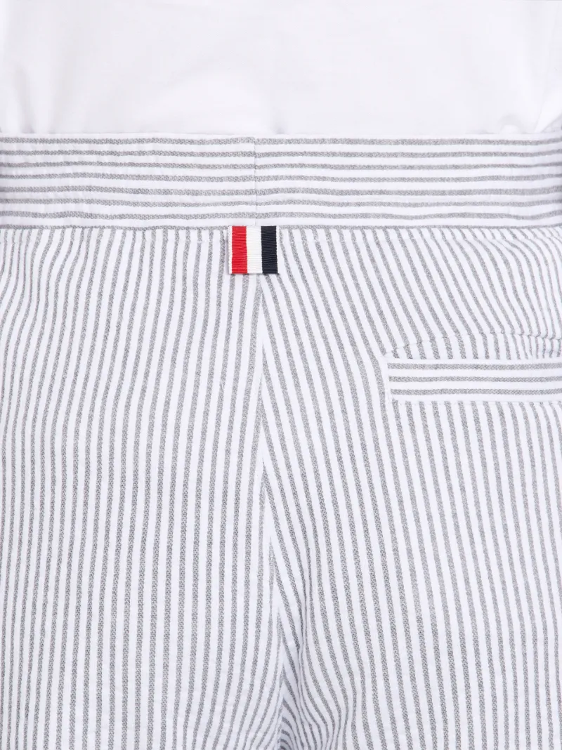 Light Grey Seersucker Stripe Mid-Thigh Shorts