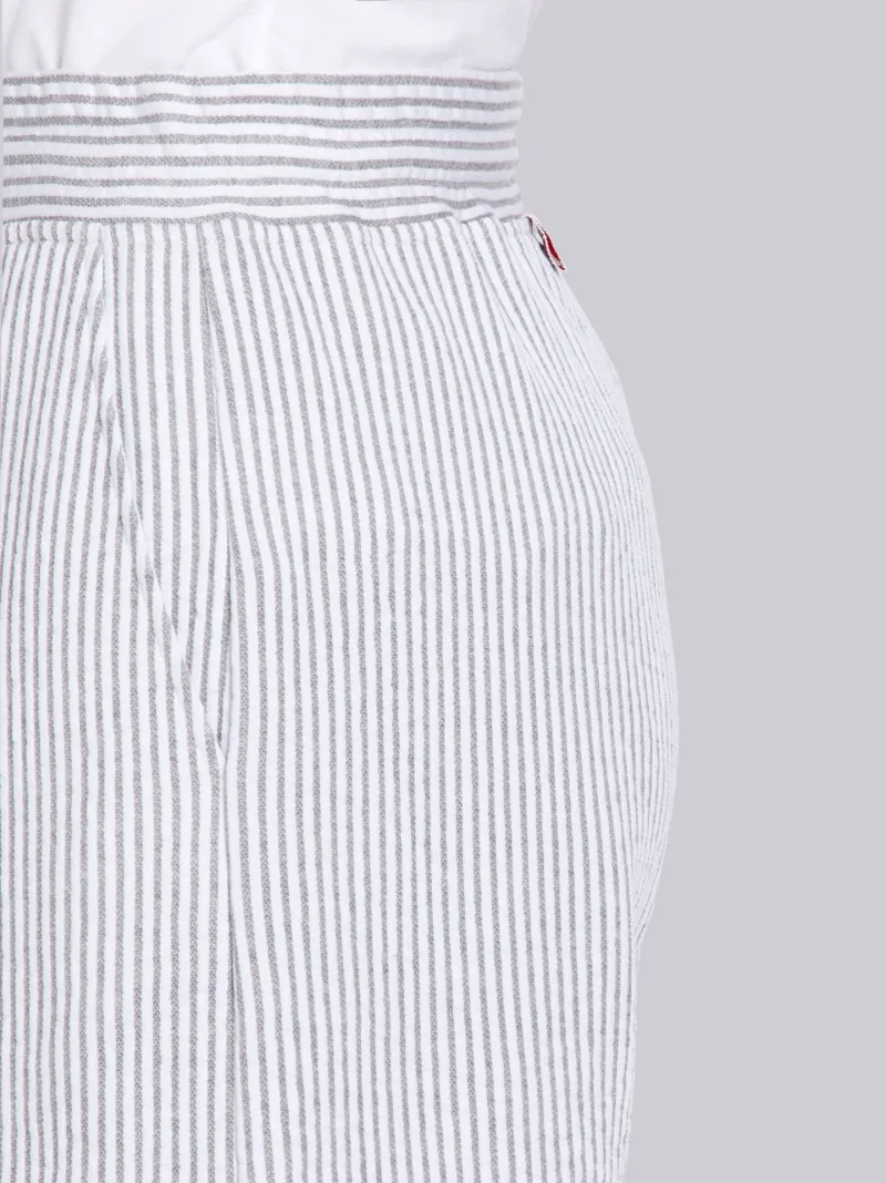 Light Grey Seersucker Stripe Mid-Thigh Shorts