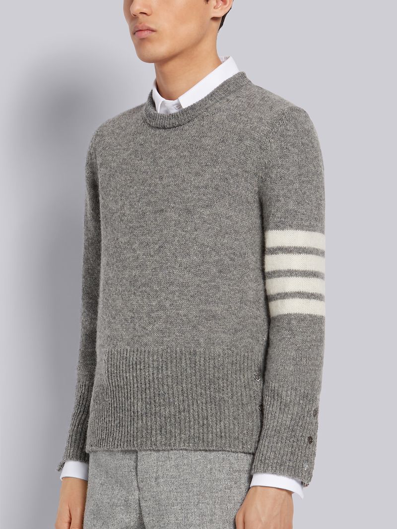 Light Grey Shetland Wool Jersey 4-Bar Classic Crew Neck Pullover