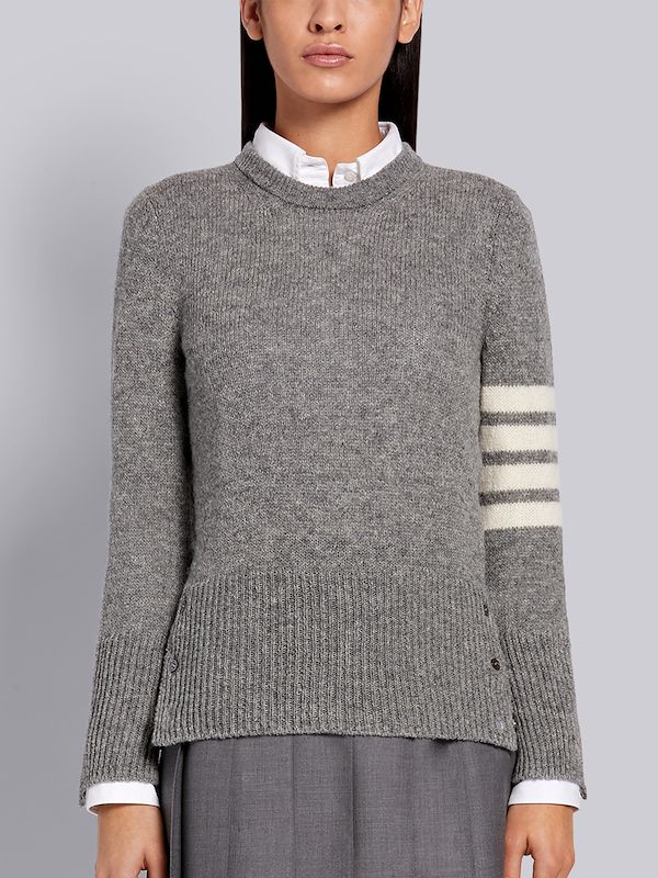 Light Grey Shetland Wool Jersey Classic Crewneck 4-Bar Pullover