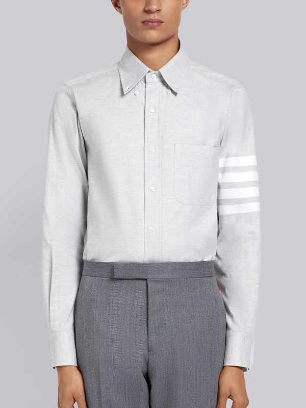 Light Grey Solid Flannel Shirting 4-bar Nametag Straight Fit Shirt