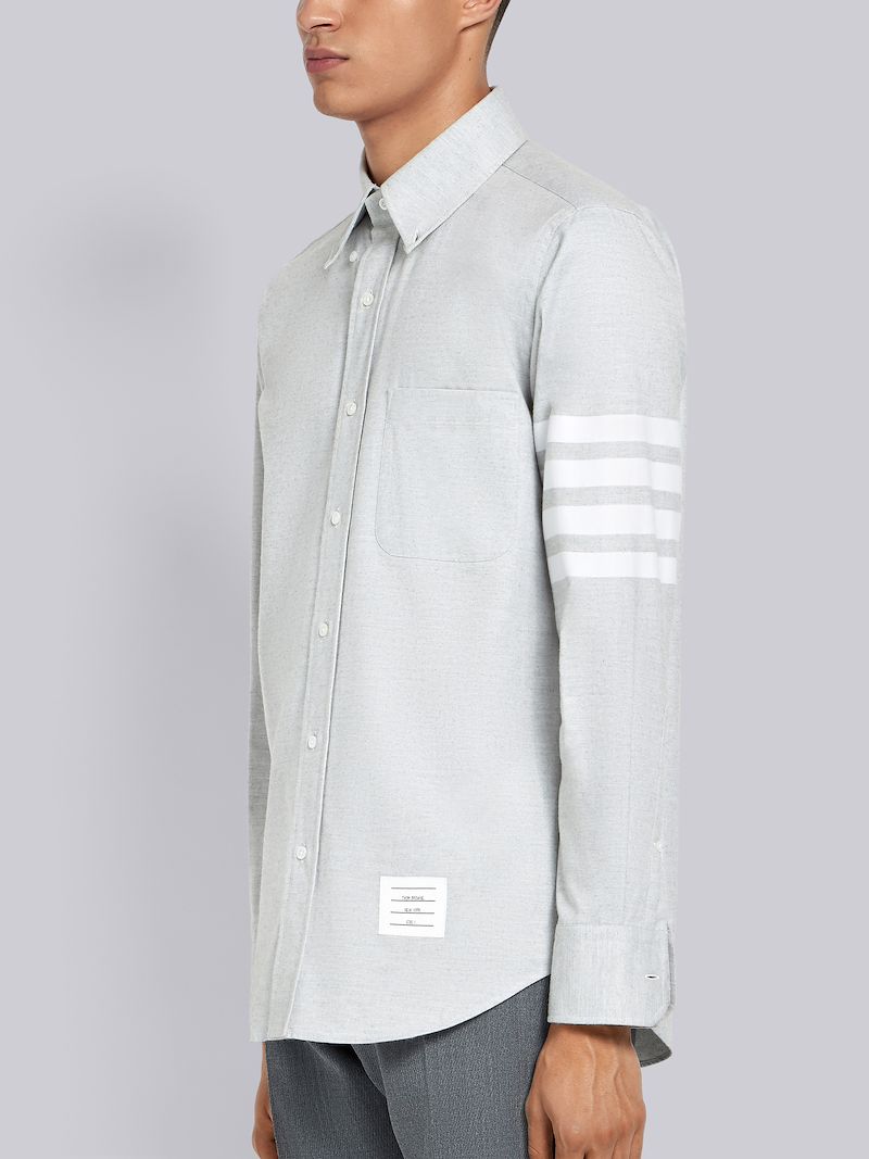 Light Grey Solid Flannel Shirting 4-bar Nametag Straight Fit Shirt