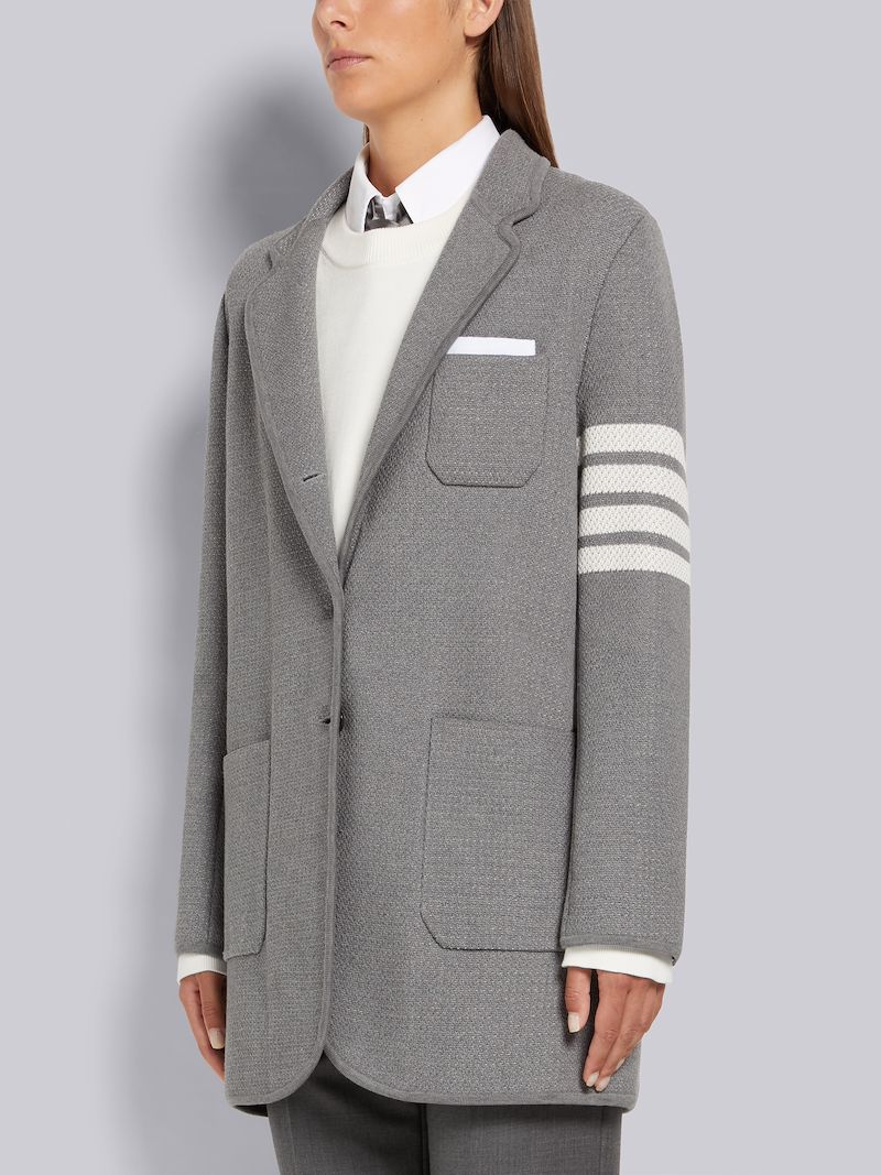 Light Grey Textured Jacquard 4-Bar Narrow Shoulder Sack Jacket