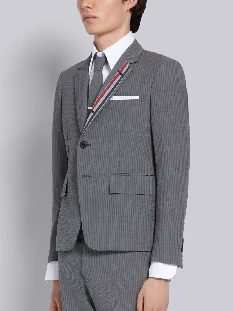 Light Grey Wool Seersucker Engineered Stripe High Armhole Jacket